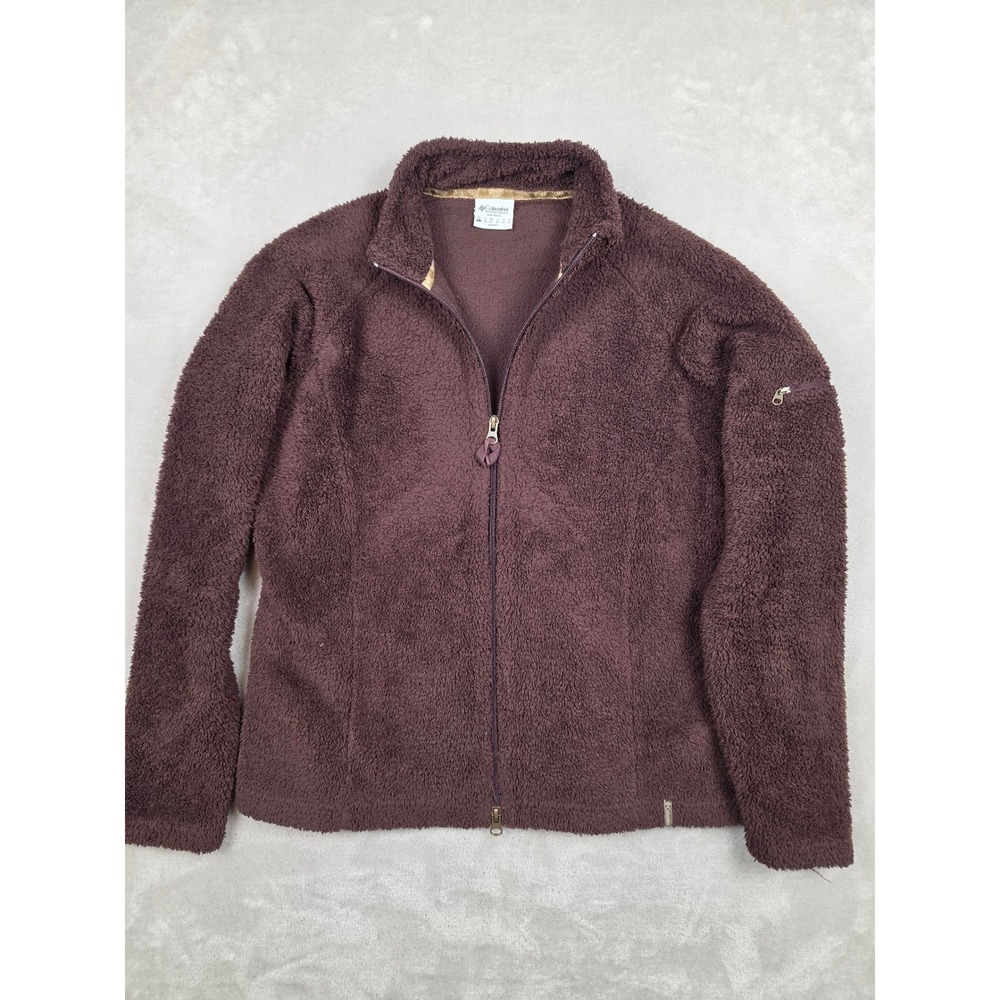 Columbia Fleece Jacket Womens Large Brown Full Zip High Pile Soft 11672